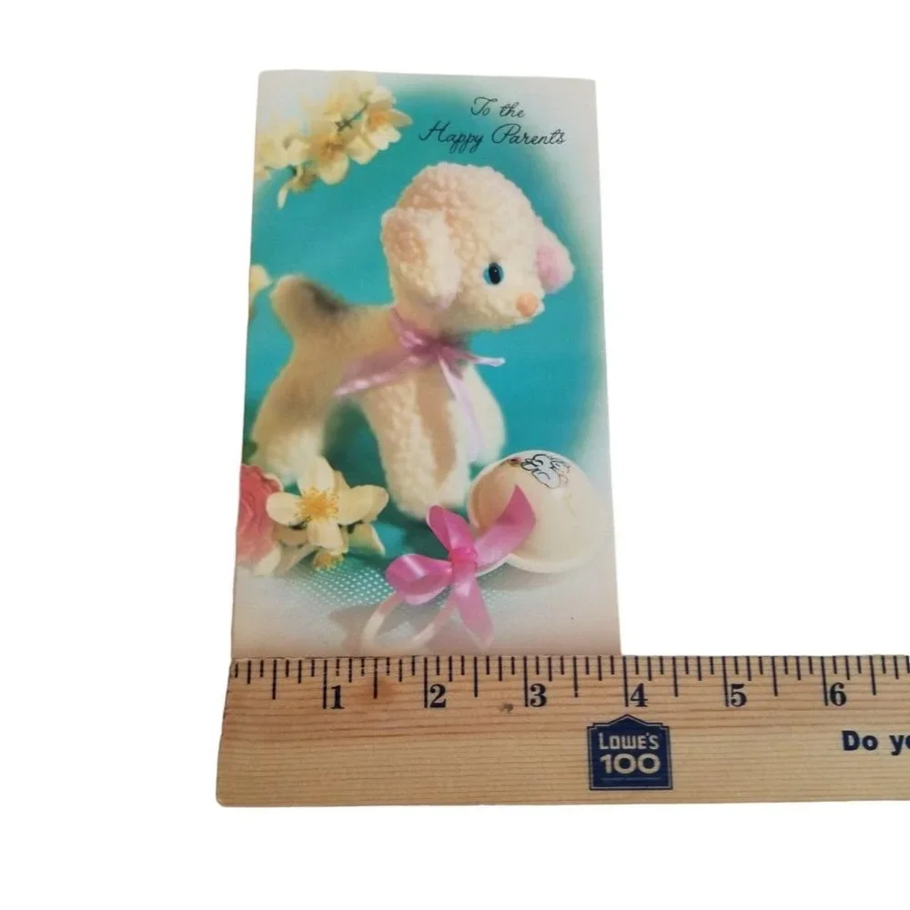 Vintage Baby Card Sunshine Line Congratulations Lamb Plush Stuffed Animal Unused